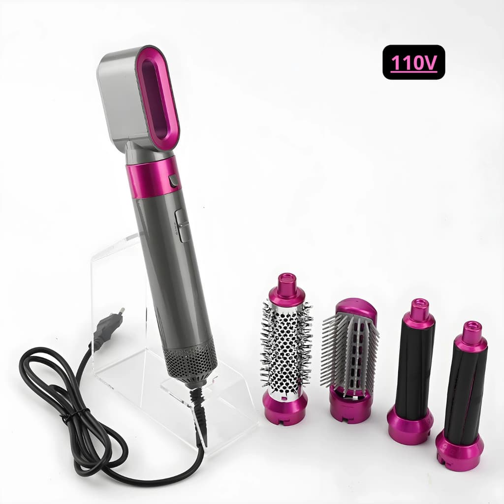 escova secadora 5 em 1 profissional 110v: modela, alisa, seca e dá volume aos cabelos