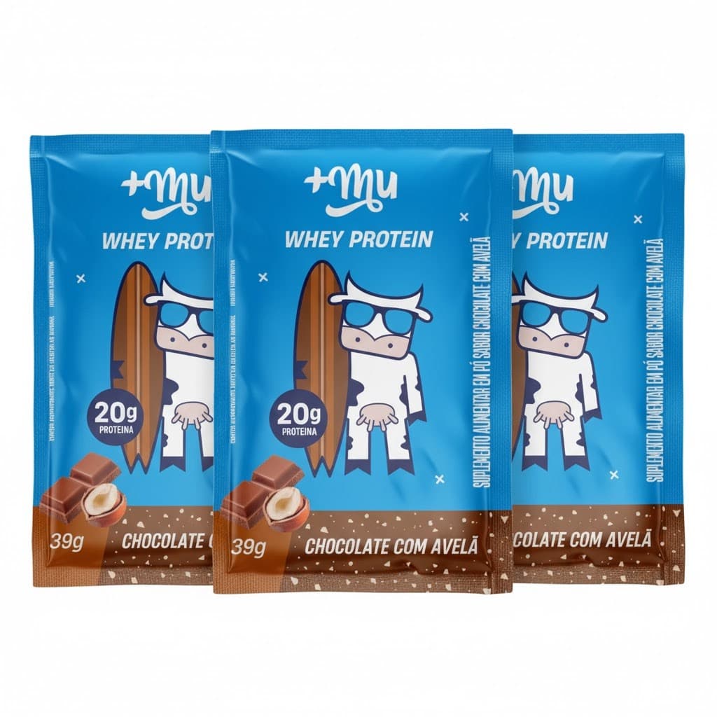 KIT 3 WHEY PROTEIN CONCENTRADO SACHE CHOCOLATE C AVELÃ 20G DE PROTEINA 37G +MU