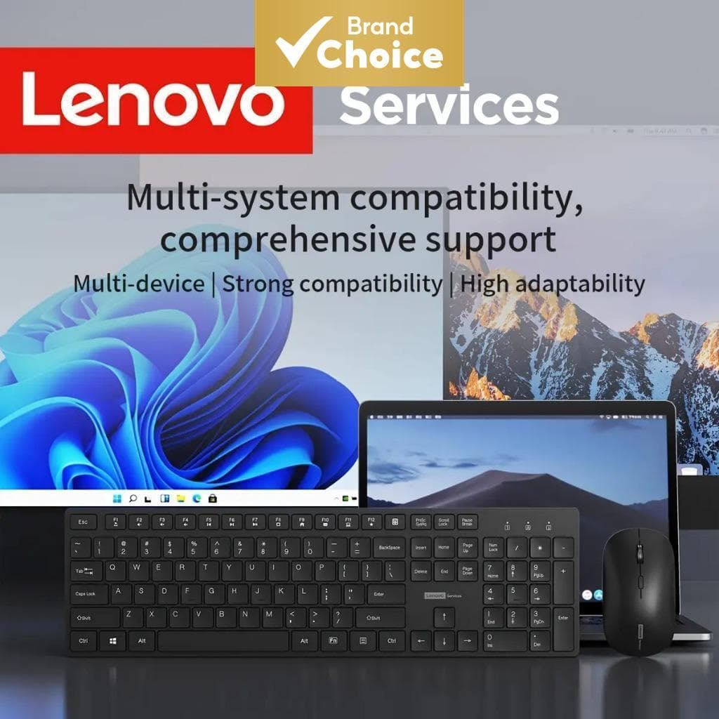 Combo Teclado e Mouse Sem Fio Lenovo 2.4G Ultra Fino e Silencioso 104 Teclas à Prova d'Água Teclado + Mouse Silencioso