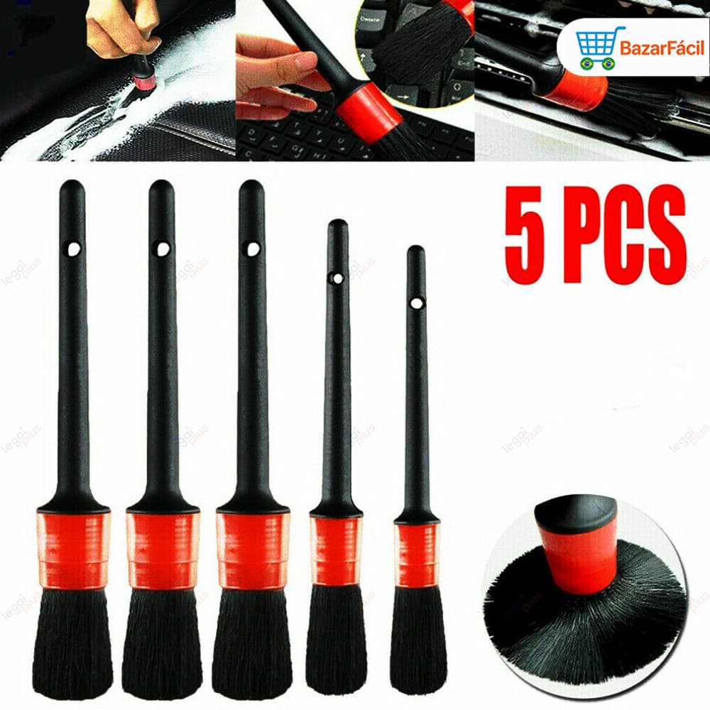 Kit com 5 Pincéis Detalhamento Automotivo Tamanhos Diferentes Limpeza Carro Moto Caminhonete