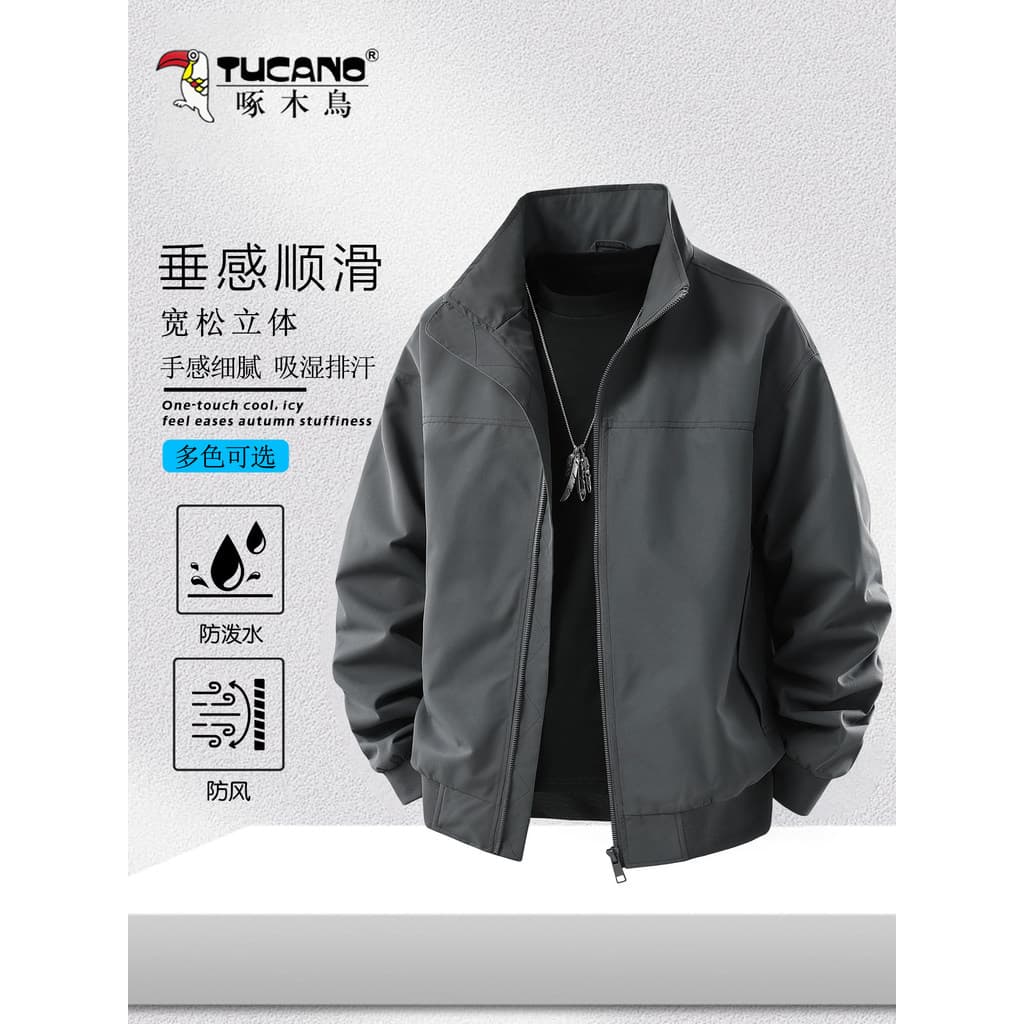 Woodpecker primavera outono masculino gola alta jaqueta masculina de meia-idade idosos pai jaqueta masculina outono inve