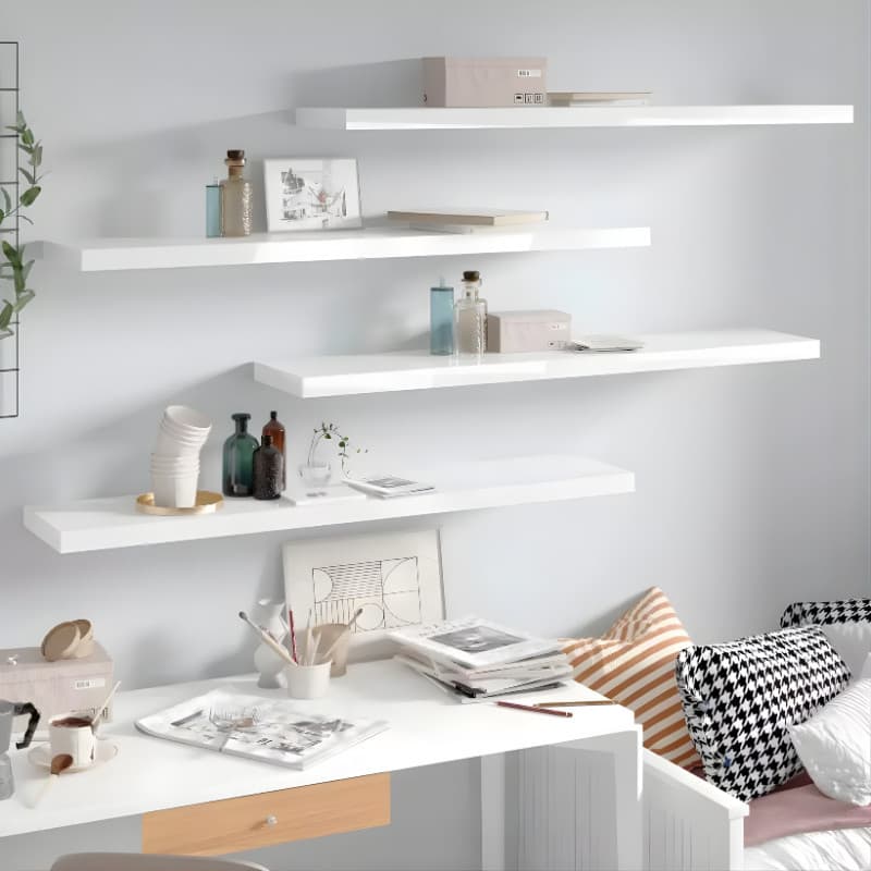 Prateleira Suspensa Branca MDF 50cm x 10cm Suporte Invisível Para Parede Hall Quarto Sala Cozinha