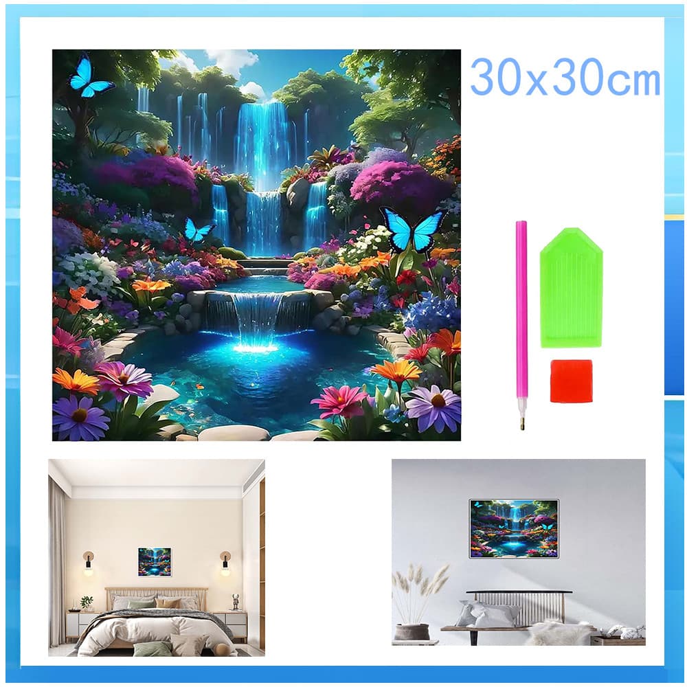 5D estilo adulto conjunto de pintura diamante cachoeira borboleta sombra 30x30cm diamante quadrado adequado para DIY art
