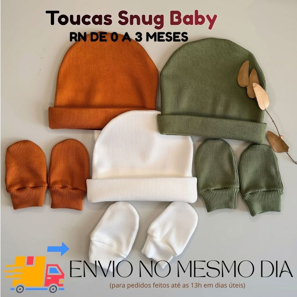 Touca Para Bebê C/ Luvas Recém Nascido Maternidade Kit C/ 3 , maternidade enxoval baby, Algodão Premium