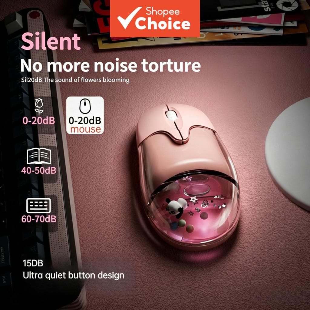 Mouse silencioso sem fio de modo duplo, wireless, conexão Bluetooth + 2.4G, tipo C, 6 cores macaron, iluminação de 7