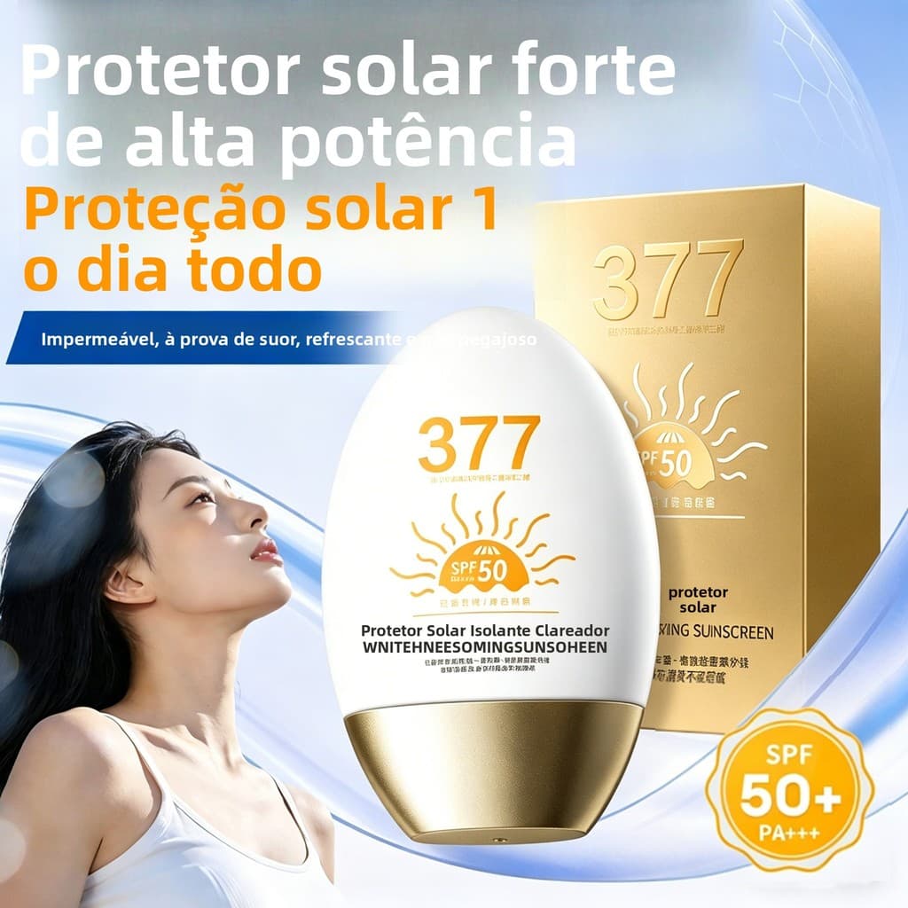 Loção protetora solar para clareamento, Base facial, pequena garrafa dourada, protetor solar de alta potência, SPF50 +++