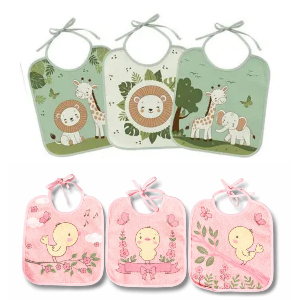 Kit 6 Babadores Ajustável Algodão Impermeável Menino Menina Enxoval do Bebê