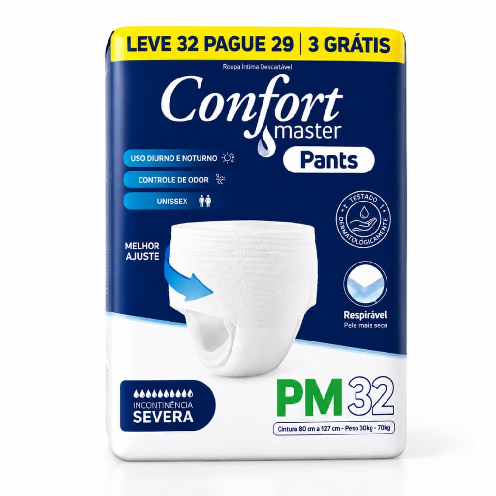 kit Até 64 Fralda Calça Descartável P/M G/EG Confort Master Pants Incontinência Severa