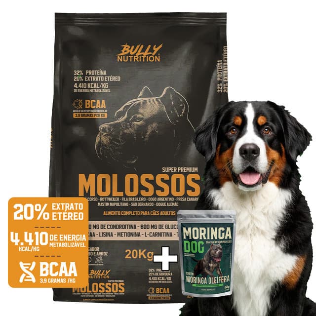 Ração Para Cachorro Border Collie Molossos Super Premium 20Kg + Moringa Dog 60g