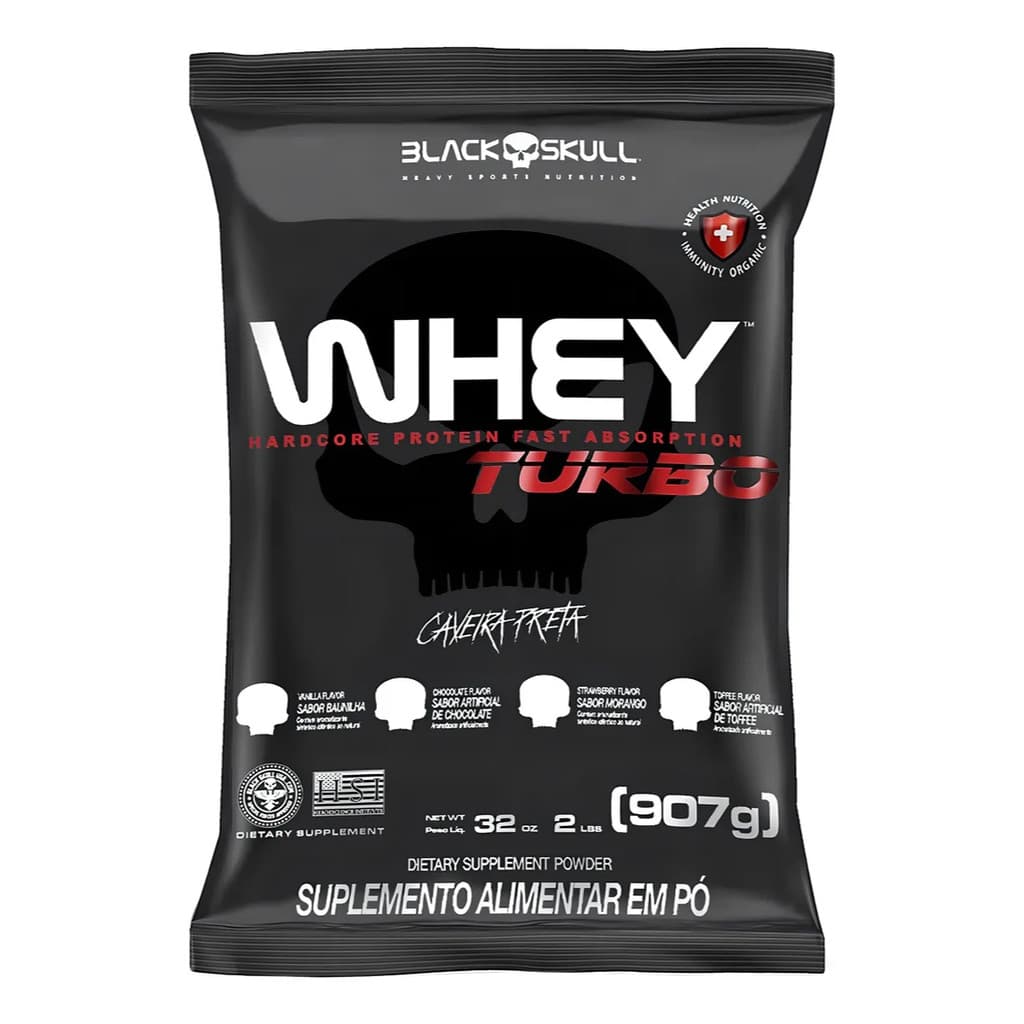 Refil Whey Protein Turbo Chocolate 907g Blackskull Concentrado Ganho Muscular Academia