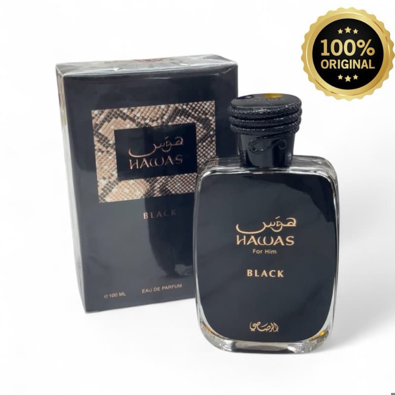 Perfume Masculino Hawas Black Rasasi 100 ml  Original Importado Fixação Intensa Elegância e Poder