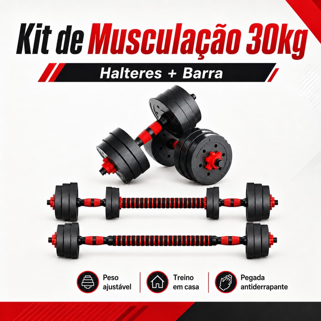 Kit Halteres Barra Dumbbell 6 em 1 Peso Musculação treino em casa,30KG