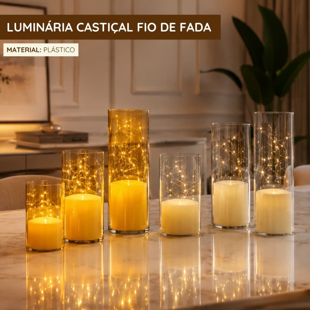 Luminária Castiçal Fio de Fada LED Decoração Vela Led Luz de Fada