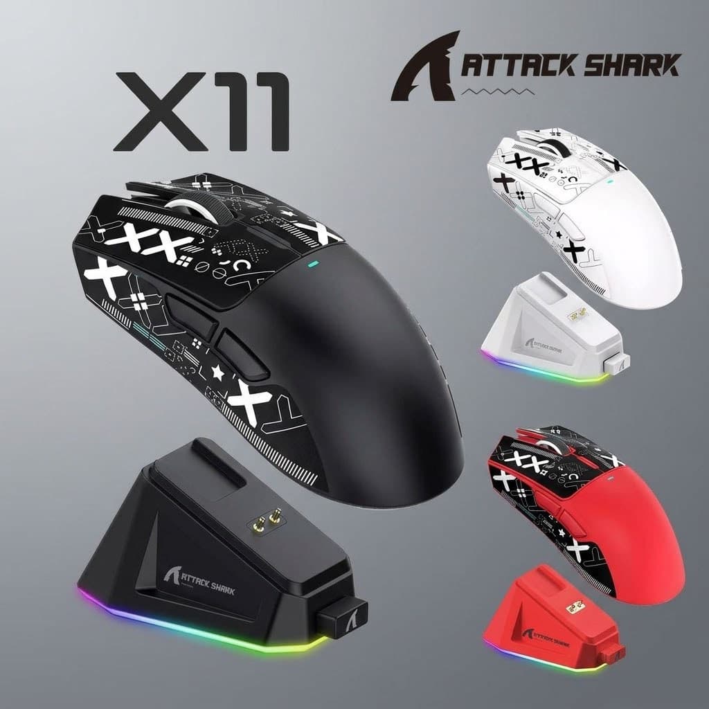 ATTACK SHARK X11 Tri Mode Mouse Para Jogos Sem Fio 22000 DPI PAW3311 Sensor 59g Ultra Leve RGB Doca De Carregamento Magn