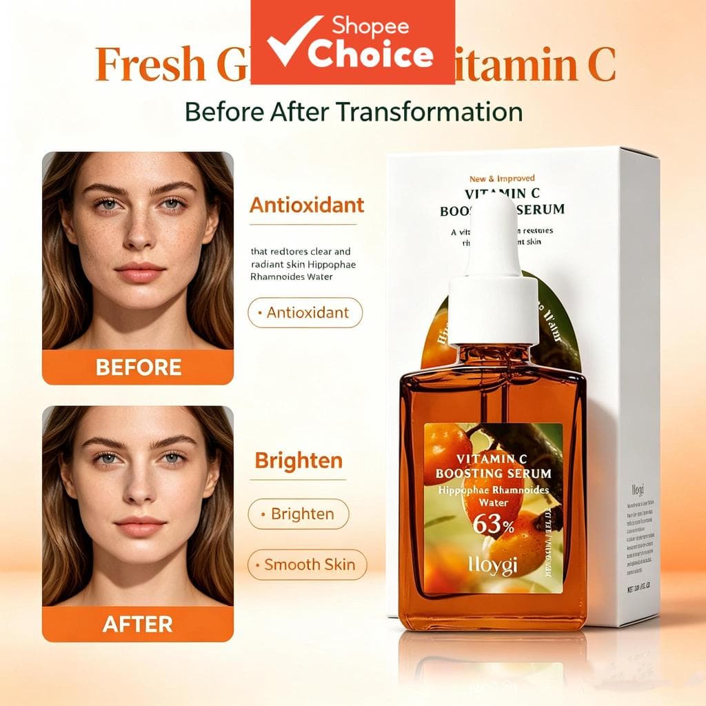 Hoygi Hidratante e Clareador de Vitamina C 63% Água de Espinheiro Marítimo Anti-Oxidação para Manchas de Sol e Cuidados