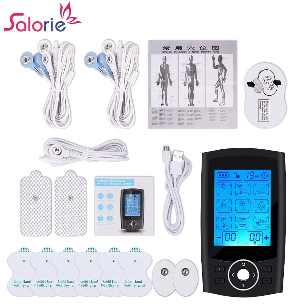 Salorie TENS Máquina Digital 36 Modos Massageador Corporal Estimulador Muscular Nervoso Para Curso Combo Pescoço Articul