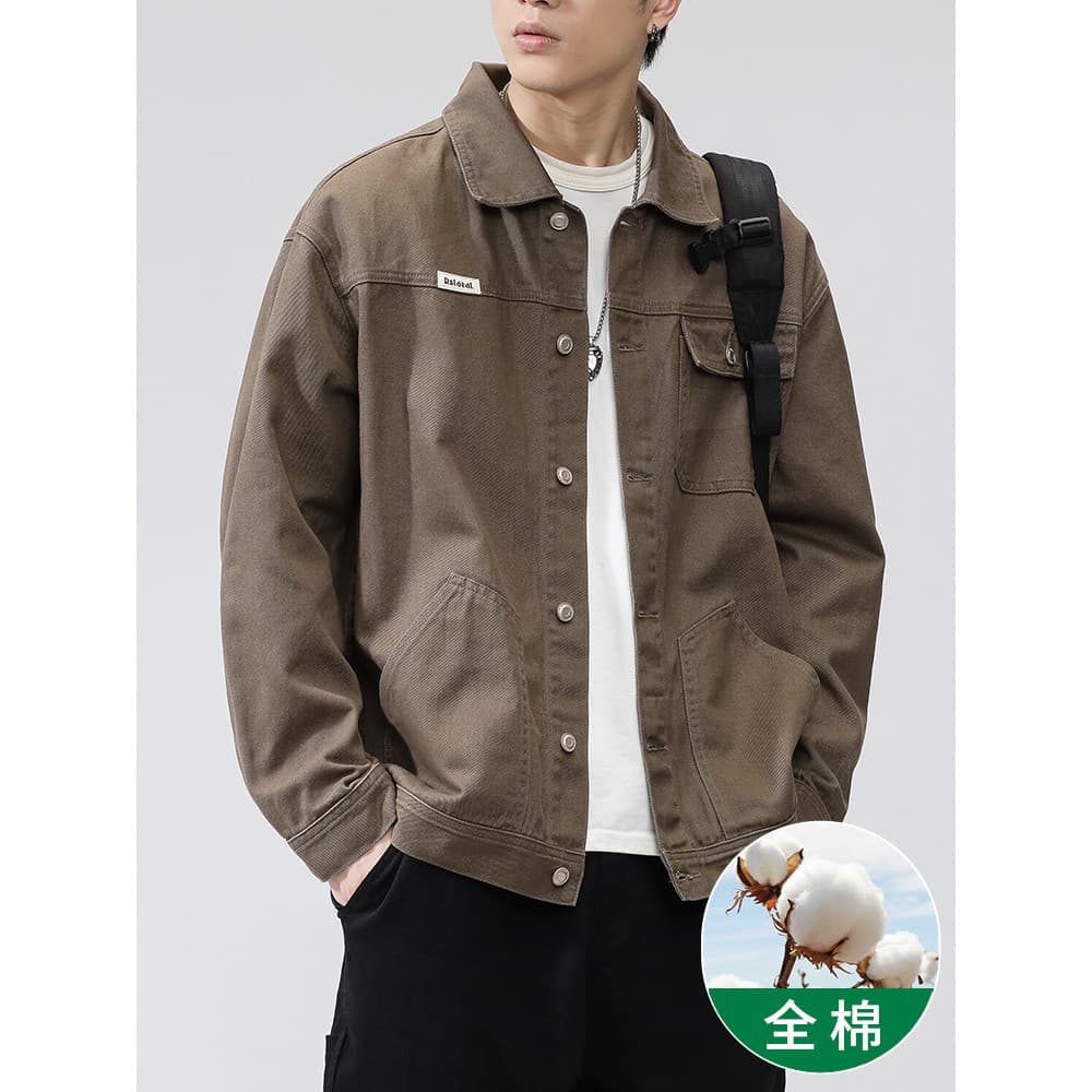 High-End puro algodão jaqueta masculina 2026 primavera outono novo estilo solto Workwear lapela jaqueta masculina Denim 