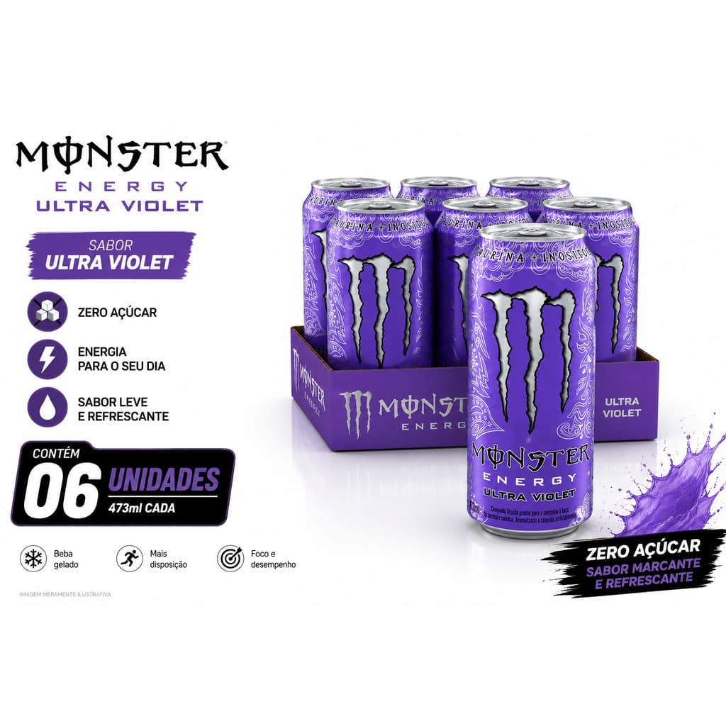 Energético Monster Ultra Violet Lata 473ml Com 6 Unidades