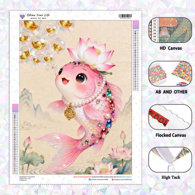 [PL Diamantes AB Atualizados + Tecido Flocado] Rosa koi Pintura Diamante 5D DIY Artesanato Mosaico Bordado Arte Cristal 