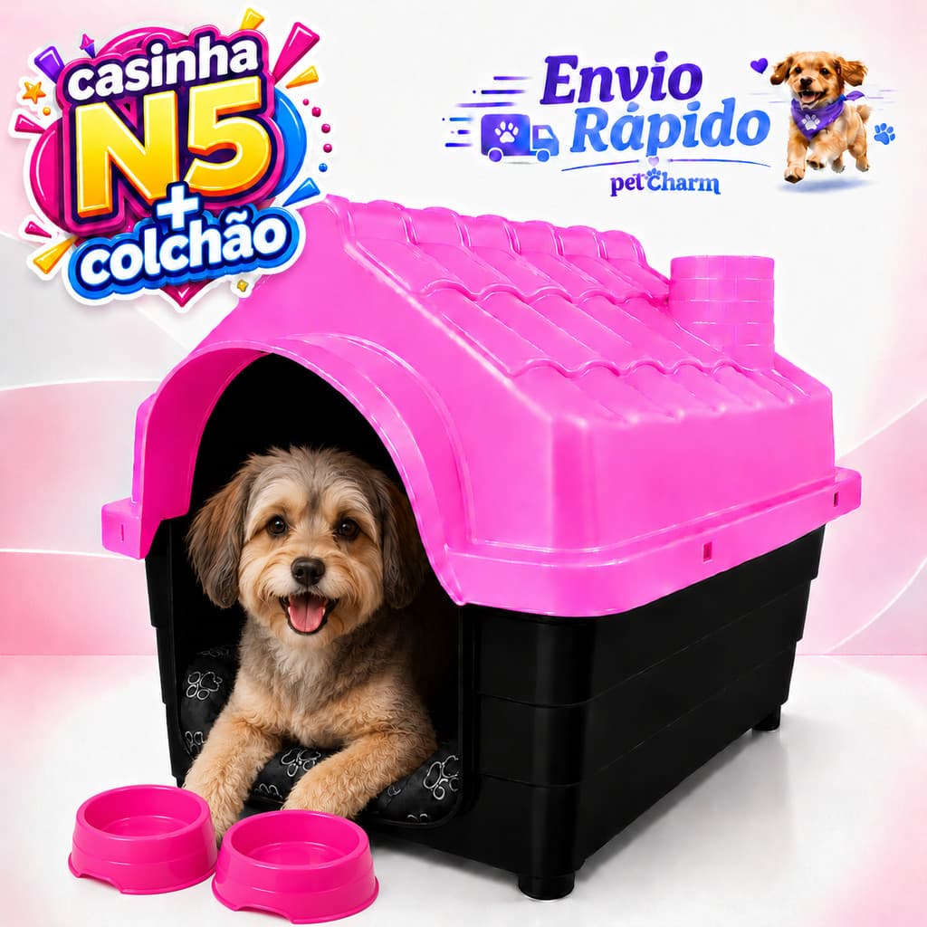 Casinha Para Cachorro N5 Com Caminha Confortável Comedouro e Bebedouro Casa Para Cães Pet
