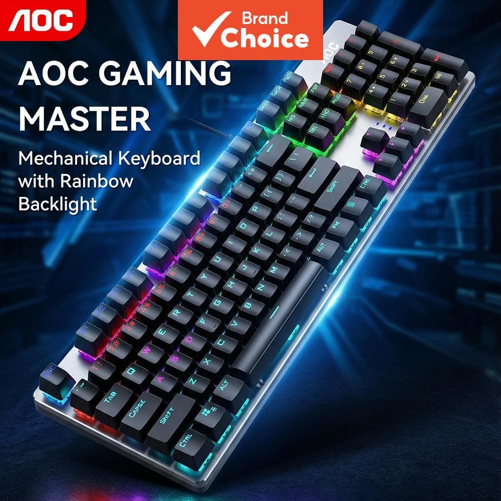 Teclado Mecânico para Jogos AOC GK410 Teclado Completo 104 Teclas com Painel Metálico N-Key Rollover RGB Retroiluminado