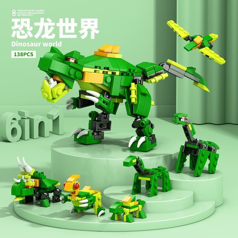 Compatível com blocos de montar de pequenas partículas Lego Seis em Um, Tanque Militar Dinossauro S SJAS
