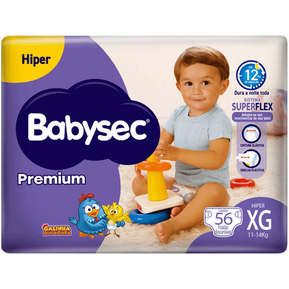 Fralda Descartável Babysec Premium Hiper XG 56 Unidades