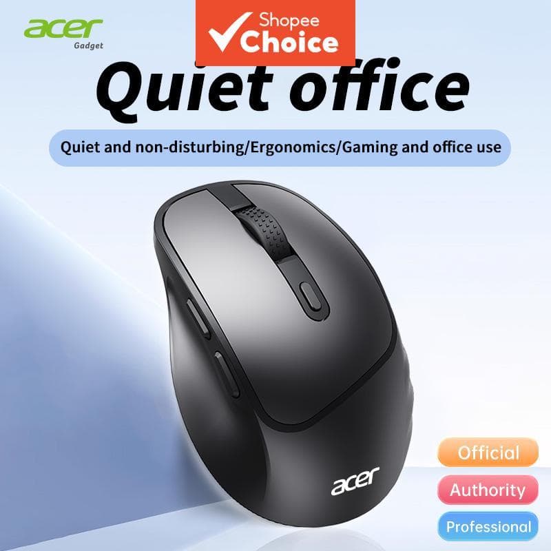 Mouse Óptico Sem Fio 2,4 GHz Acer OMR283, Ergonômico Silencioso, 3200 DPI, Botões Laterais, Compatível com Windows, Mac