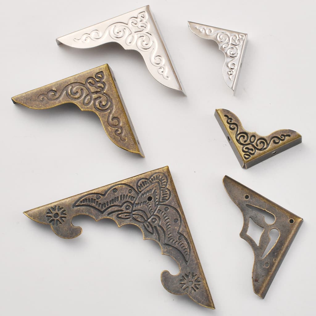 Kit com 4 cantoneiras de morcego para caixas de presente, caixas de madeira, caixas de metal, caixas de luxo, acessórios