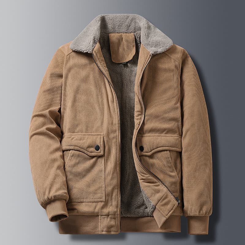 Blusas Masculinas Blusas Masculinas Jaqueta Masculina de Algodão Grossa e Quente com Forro de Sherpa e Corduroy, Novo Es