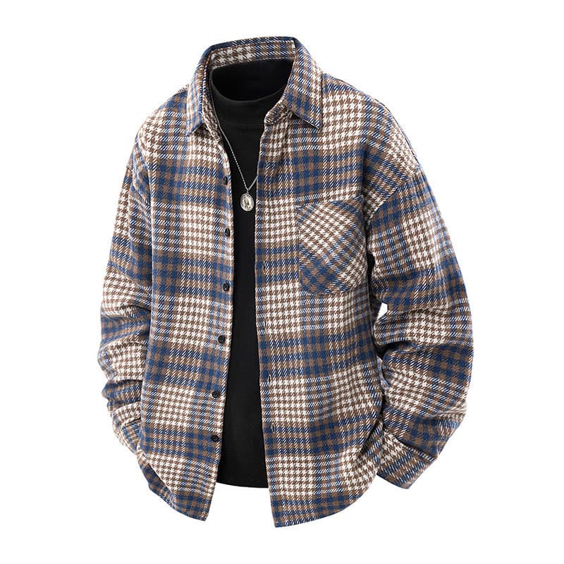 Jaqueta de lã pesada masculina jaqueta camisa gola falsa jaqueta de duas peças masculina juventude estilo Hong Kong cami
