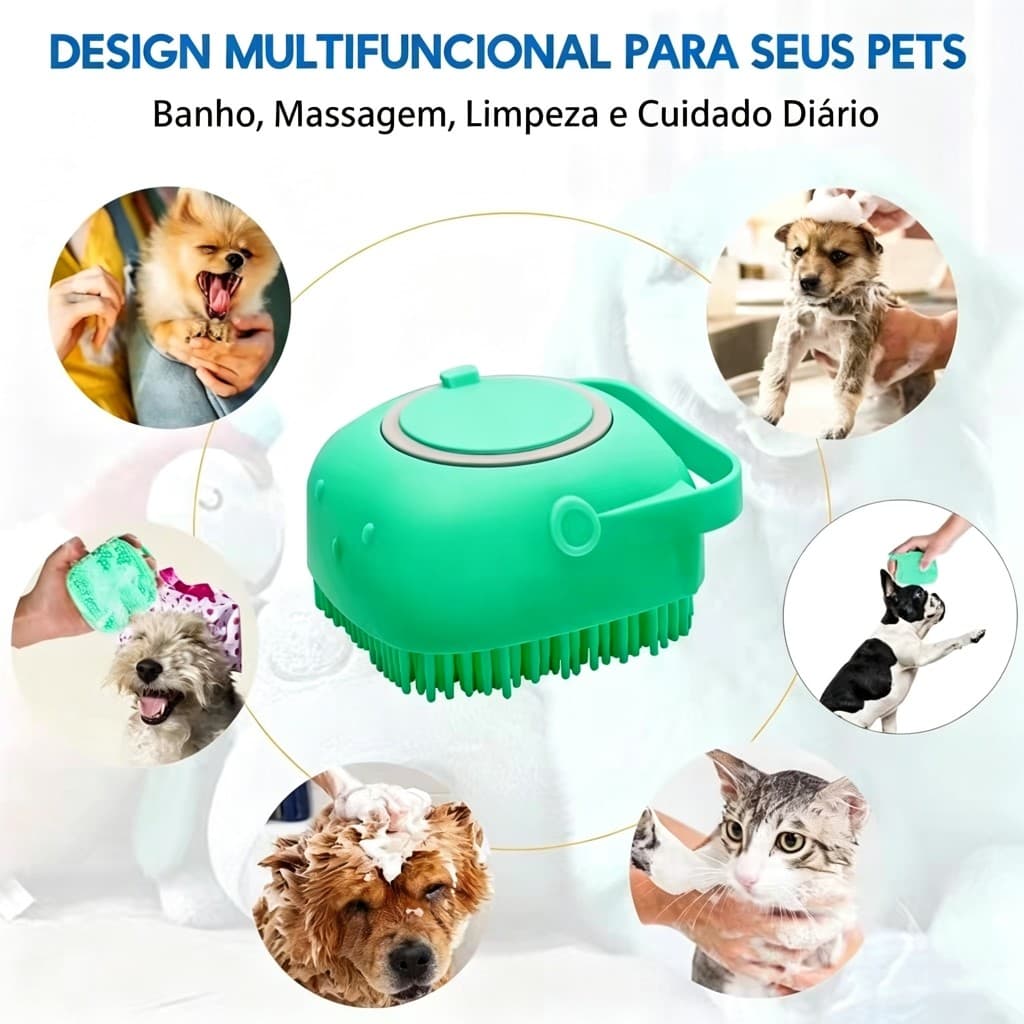 LojaPata Esponja de Silicone para Banho com Dispenser de Shampoo, Escova para Pet, Criança e Adulto, Cor Aleatória