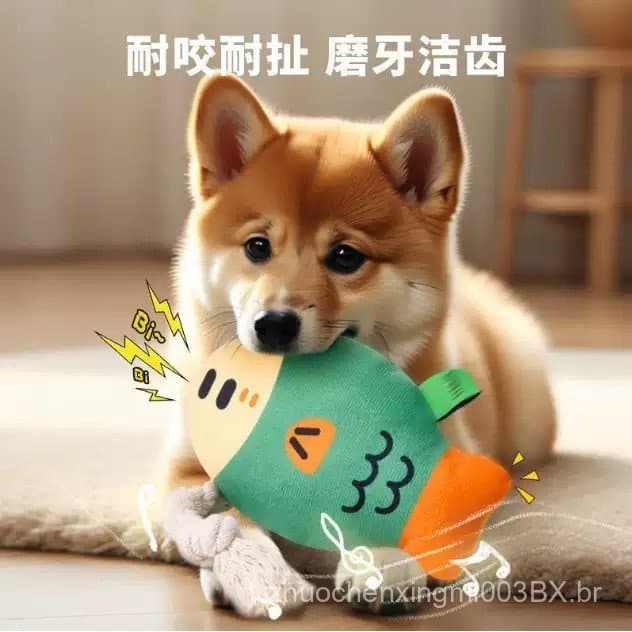 Brinquedo sonoro para cachorros, resistente à mordida, imitação de peixe-gordo, para limpeza e dentição, brinquedo para 