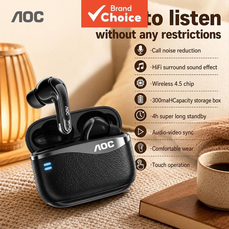 AOC ACT4625 Fones de Ouvido Bluetooth TWS Earbuds Ultra Leves Sem Fio 2.4G Fones de Ouvido Baixa Latência Modo de Jogo