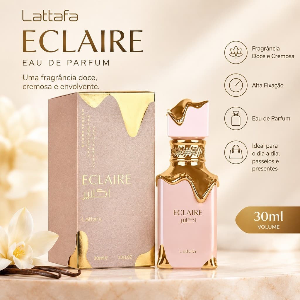 Perfume Feminino Eclaire EDP 30ml Doce Cremoso Perfume Árabe Miniatura Elegante Marcante Sensual Importado