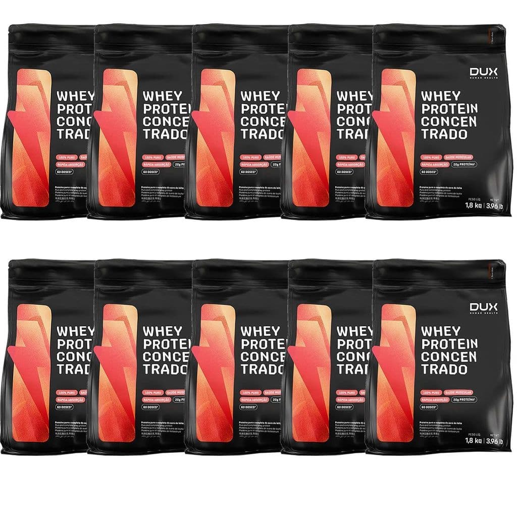 Kit 10X Whey Protein Concentrado - 1800g Refil Chocolate - Dux Nutrition