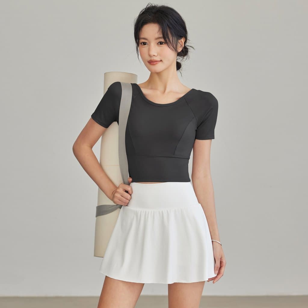 Roupas de Yoga femininas 2026 novo estilo verão High-End roupas de Fitness Pilates All-Match cor sólida manga curta topo