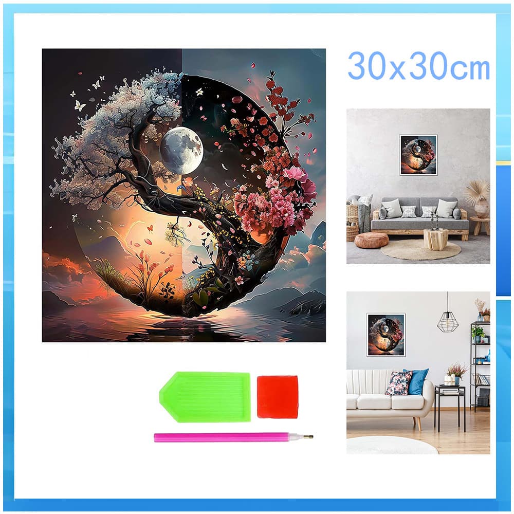 Conjunto de pintura diamante estilo adulto 5D Yin Yang Pintura 30x30cm Diamante quadrado adequado para DIY feito à mão