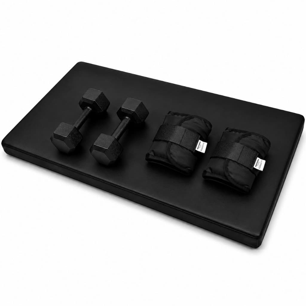 -Oferta Kit Fitness Colchonete Preto + Par 2kg Caneleira Peso Preto + Par 2Kg Halter Sextavado Academia