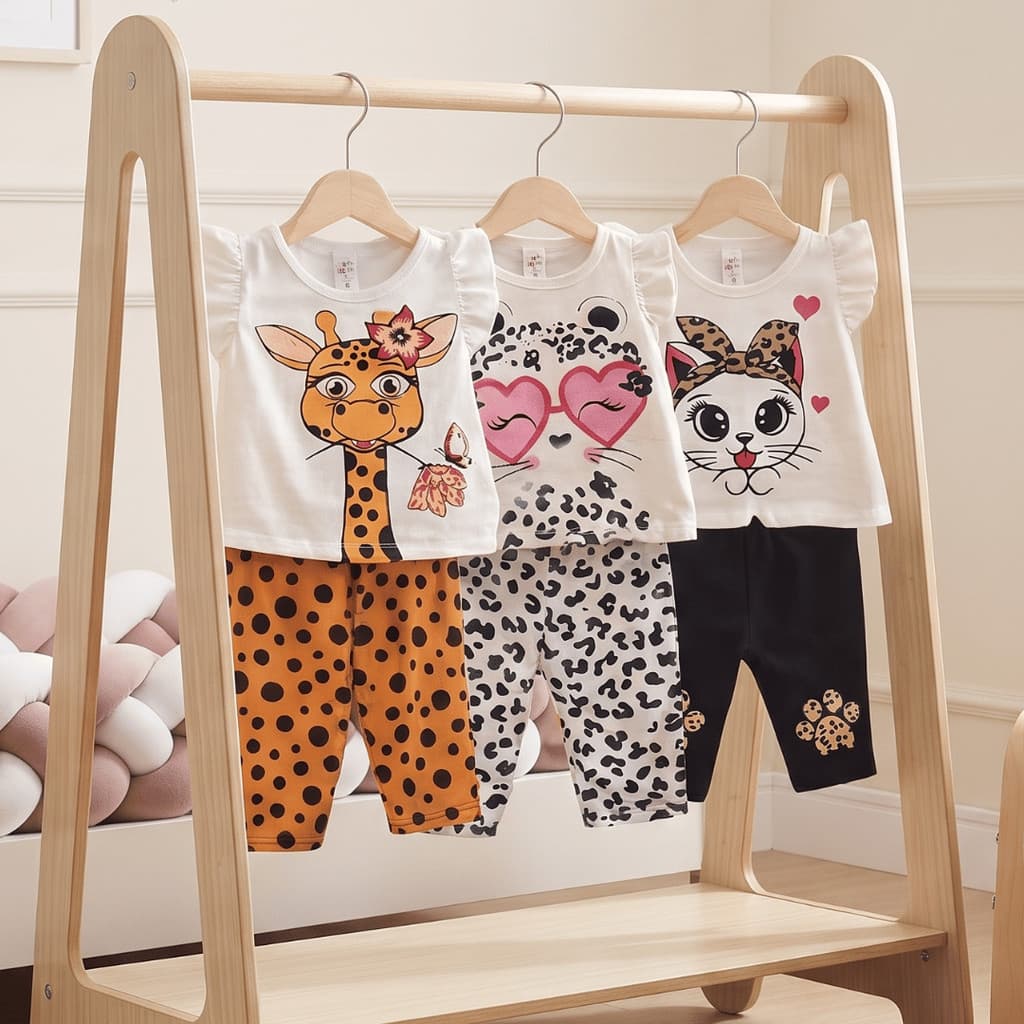 Conjunto Roupa de bebê menina Camiseta e Short  Estampada Roupa Infantil Menina modinha