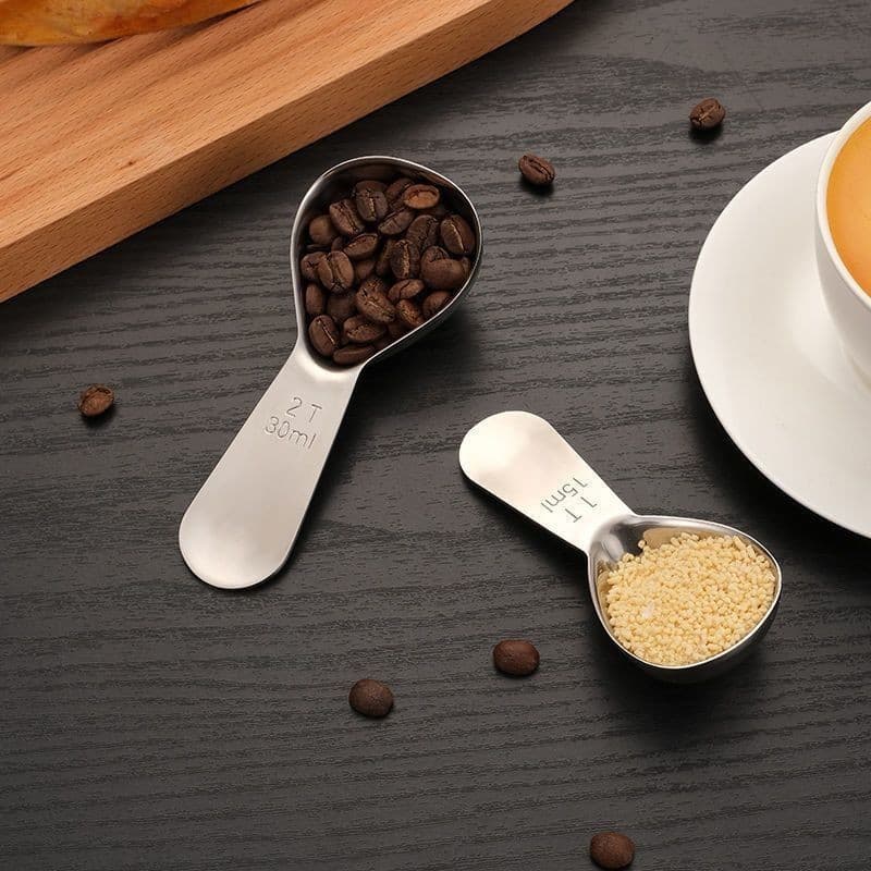 Colher medidora de café em aço inoxidável 430, colher medidora quantitativa de grãos de café, leite em pó, colher medido