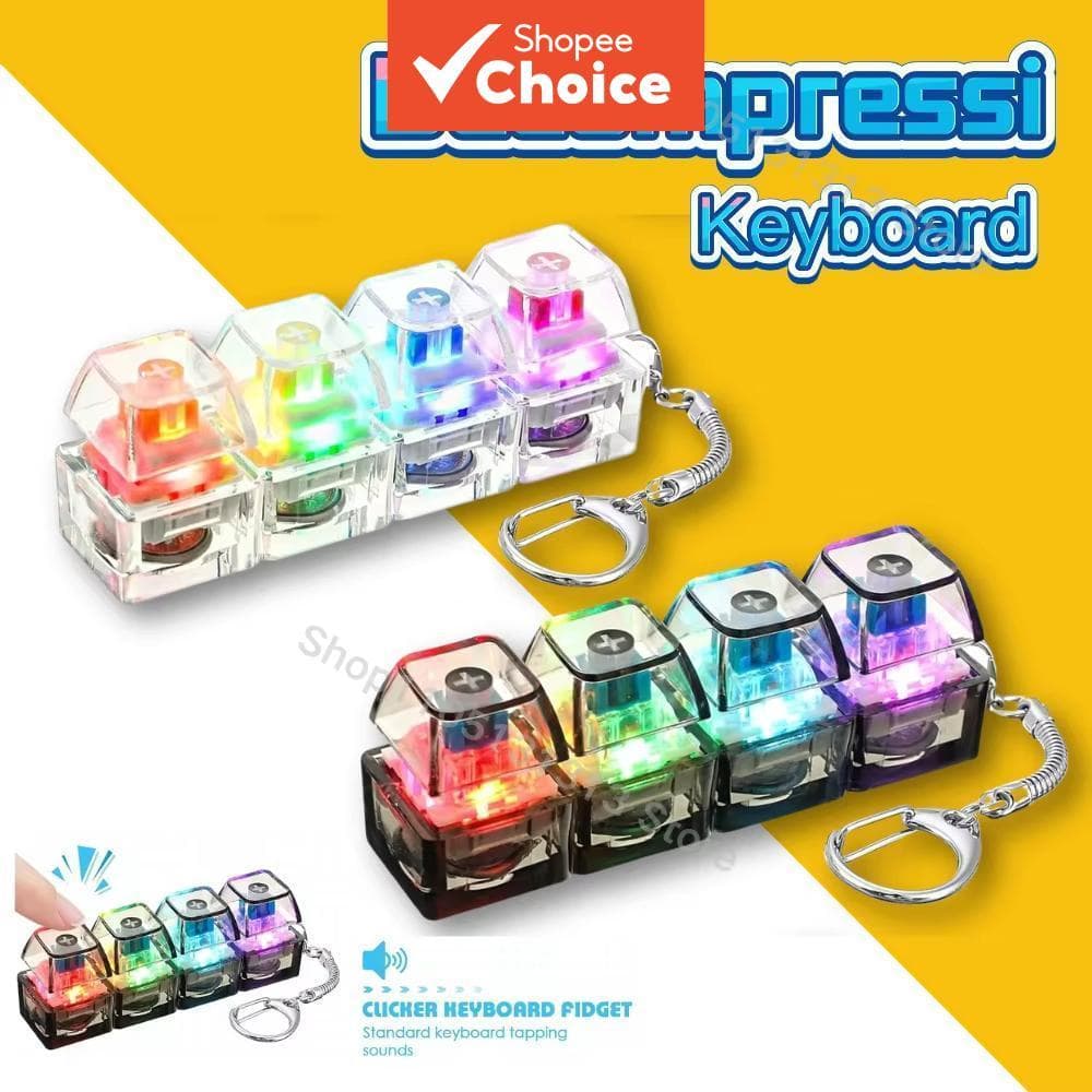 Teclado Adulto Fidget Clicker Toy Com Luz LED Silencioso E Alto Keychain Cube Mecânico Key Button Stress Relief Gift Par