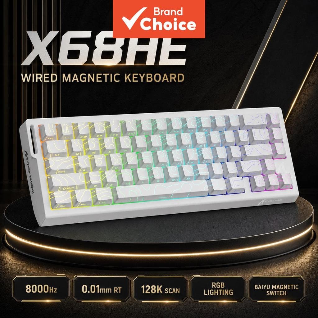 Teclado mecânico para jogos ATTACK SHARK X68HE, teclado de 66 teclas, taxa de polling de 8000 Hz, interruptores