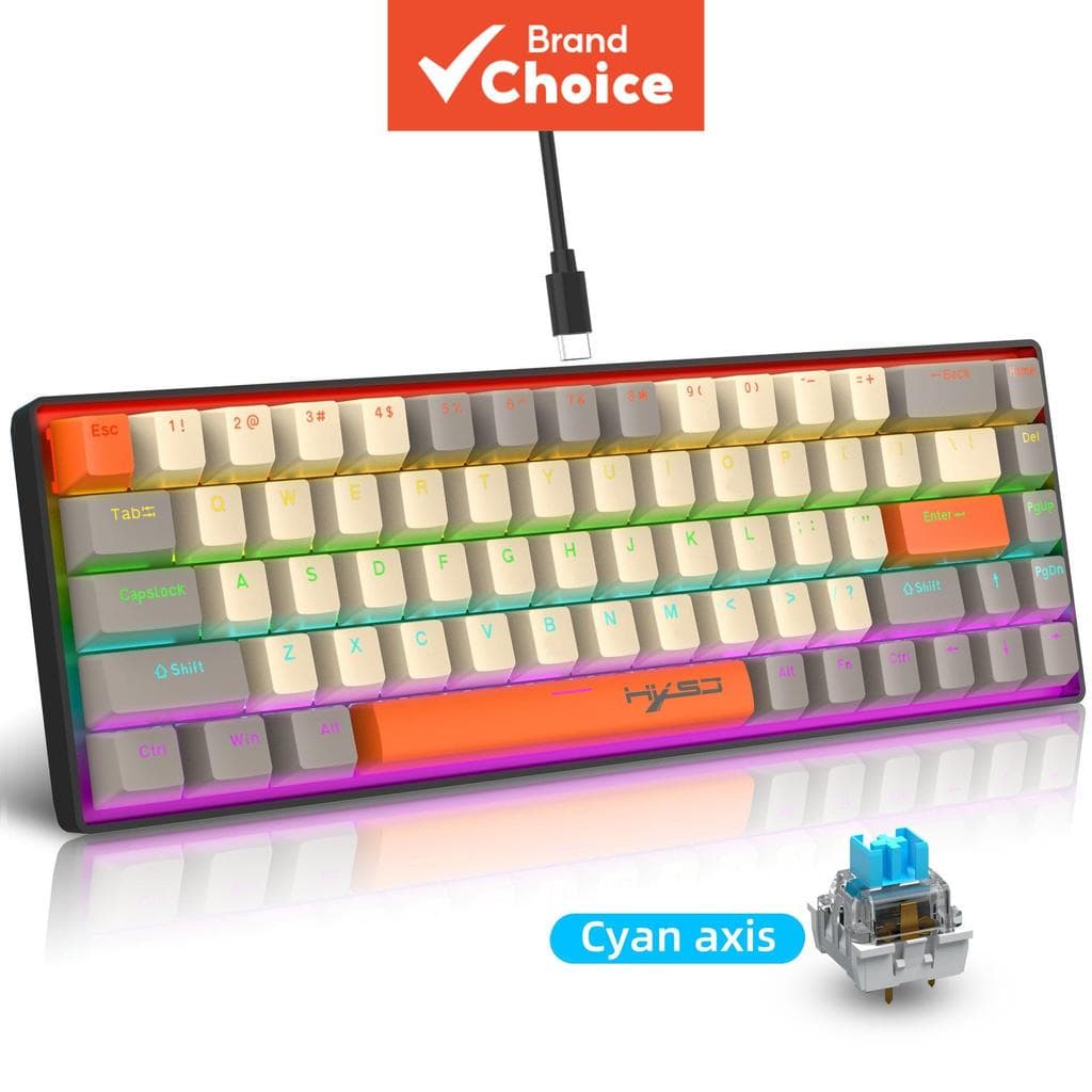 Teclado Mecânico para Jogos HXSJ K88 com fio, 68 teclas com eixo azul, teclado de escritório de três tons, adequado para
