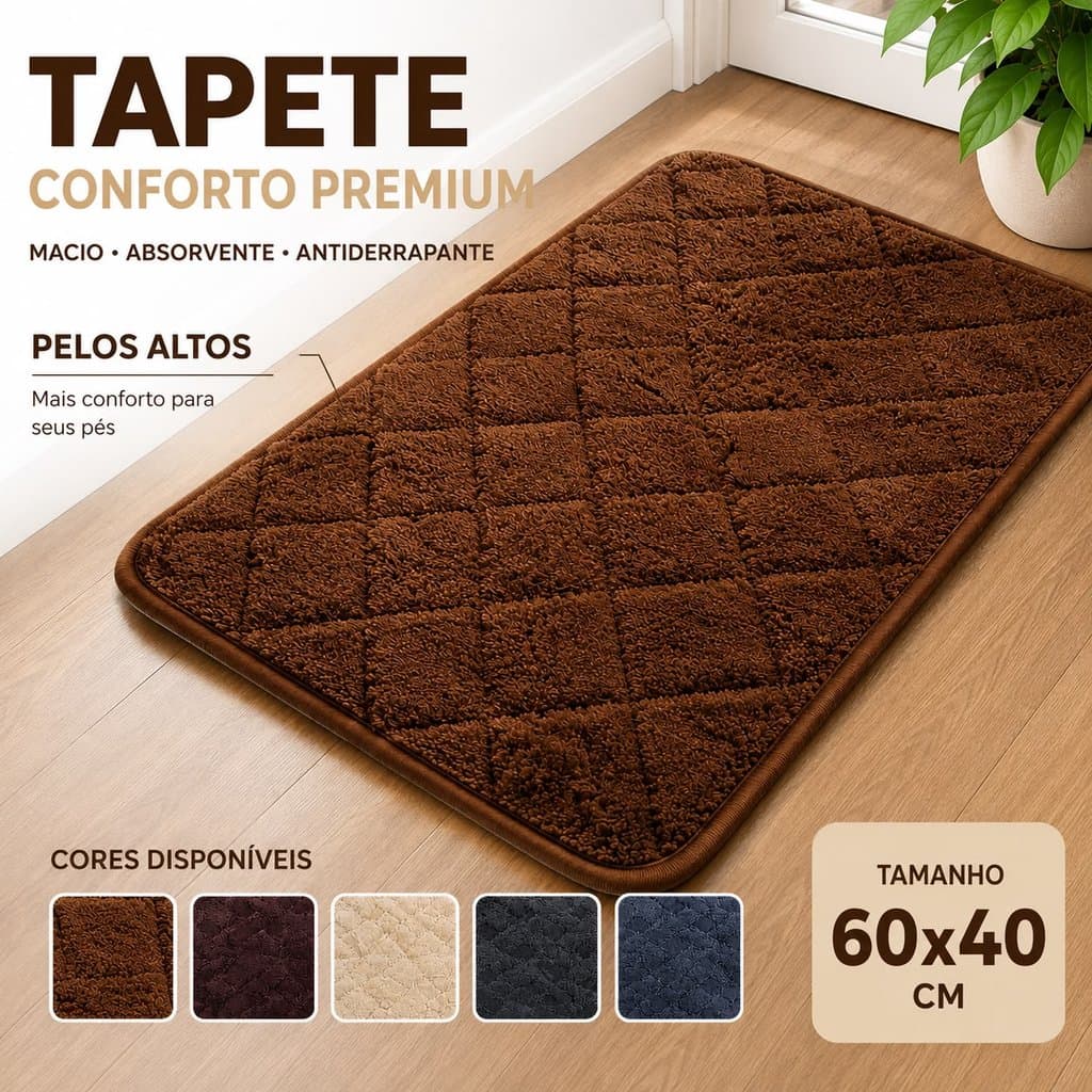 Tapete Banheiro 60x40cm Antiderrapante Absorvente Peludo Macio Tapete para Quarto Sala Cozinha Tapete para box