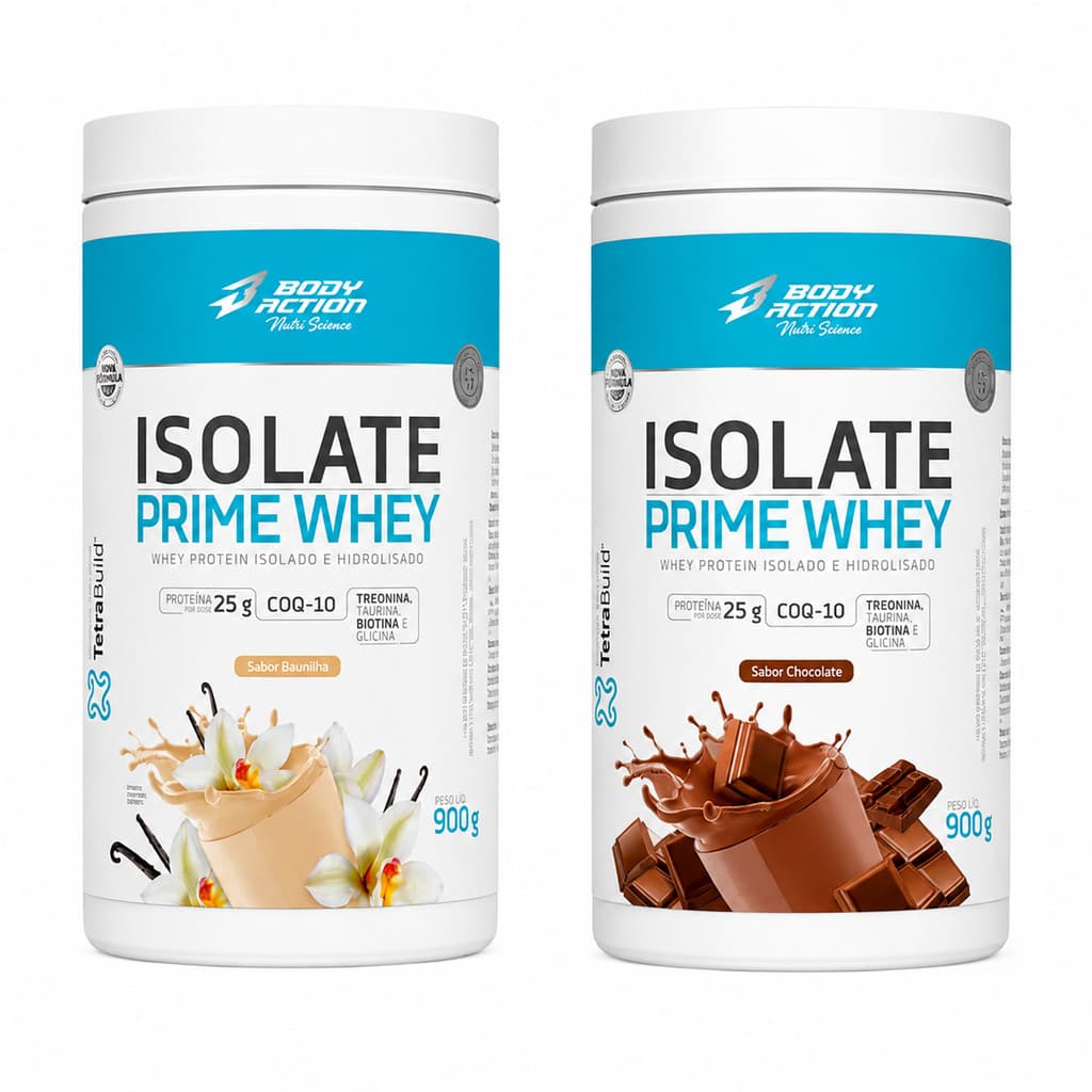 Kit 2 Whey Protein Prime Isolado Hidrolisado 900g Baunilha e Chocolate Bodyaction