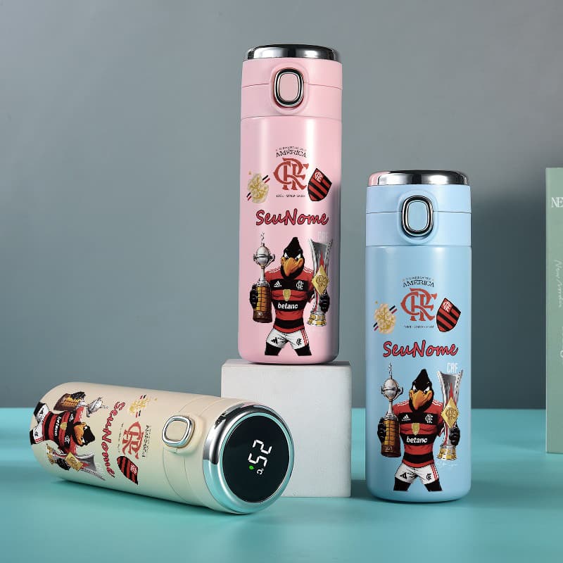 Garrafa Térmica de personalizado Aço Inoxidável Flamengo com Termometro LED Digital Estampada 420ml