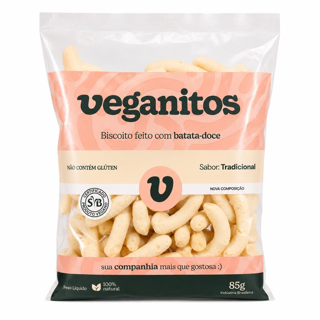 Biscoito Vegano Batata Doce Polvilho Veganitos Tradicional Saudável Crocante Sem Glúten Zero Açúcar 85g