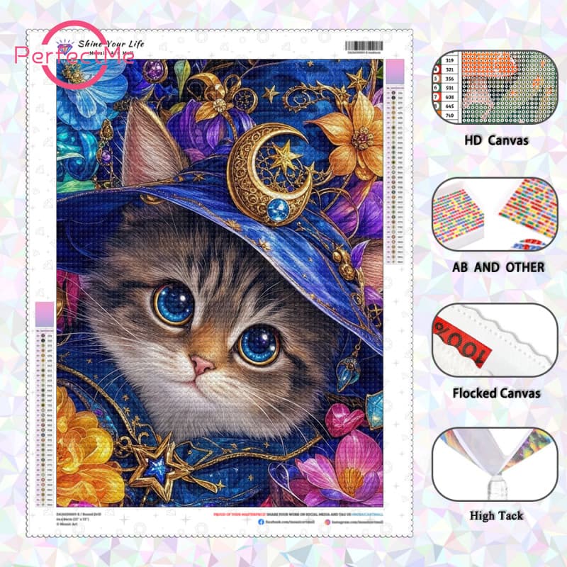 PM Diamantes AB Atualizados + Tecido Flocado] Água De Bambu Magia Desenho Animado Gato Pintura De Diamante 5D DIY Artesa