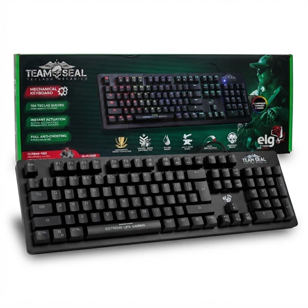 Teclado Gamer Mecânico ELG Team Seal TGMTS Switch OUTEMU Red ABNT2 Rainbow Anti-Ghosting USB
